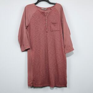 Prana Henley Nightgown W Med Dusty Pink Midi Shift LS Multimedia Night Dress